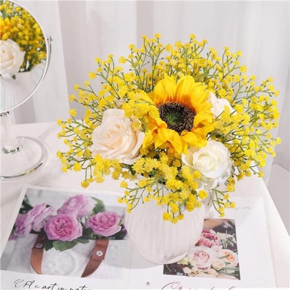 Artificial Baby Breath Flowers Yellow Gypsophila Bouquets 15pcs Real Touch - Picture 2 of 6